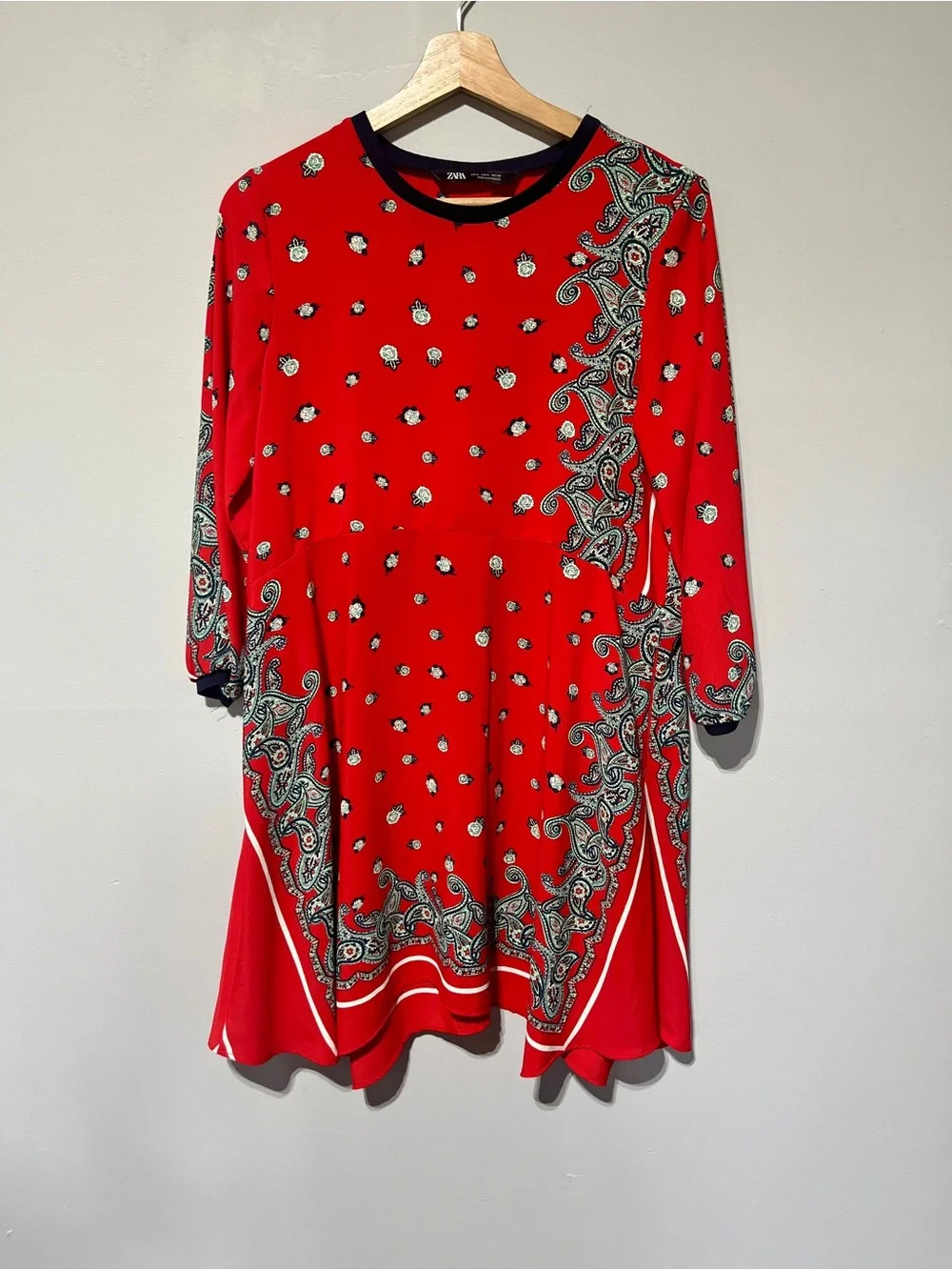 Zara Red Paisley Bandana Scarf Print Boho Dress S